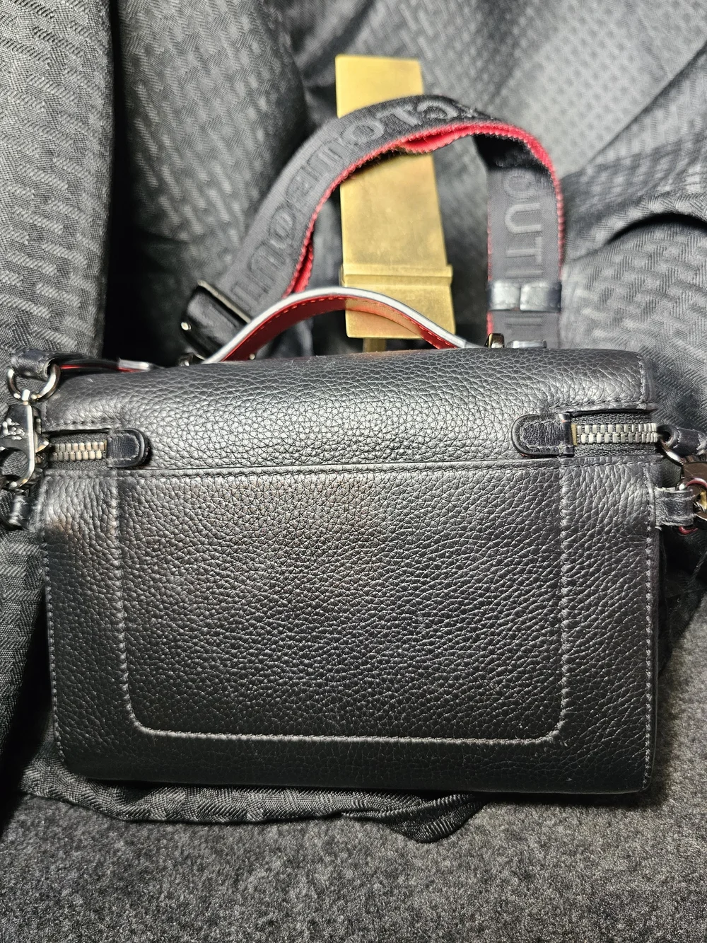 Christian Louboutin Bum Loubilab Black Pebbled Leather Crossbody Bag Red Lining